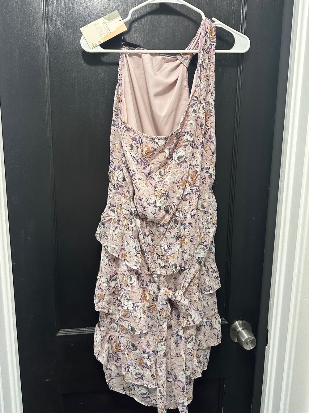 Floral Ruffle One-Shoulder Dress in Dusty Pink